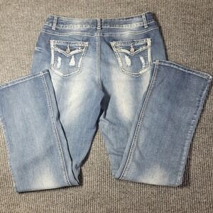 Est. 1946 Denim Jeans Women's Sz 14 Distressed Bling Pocket Contemporary‎ Fit